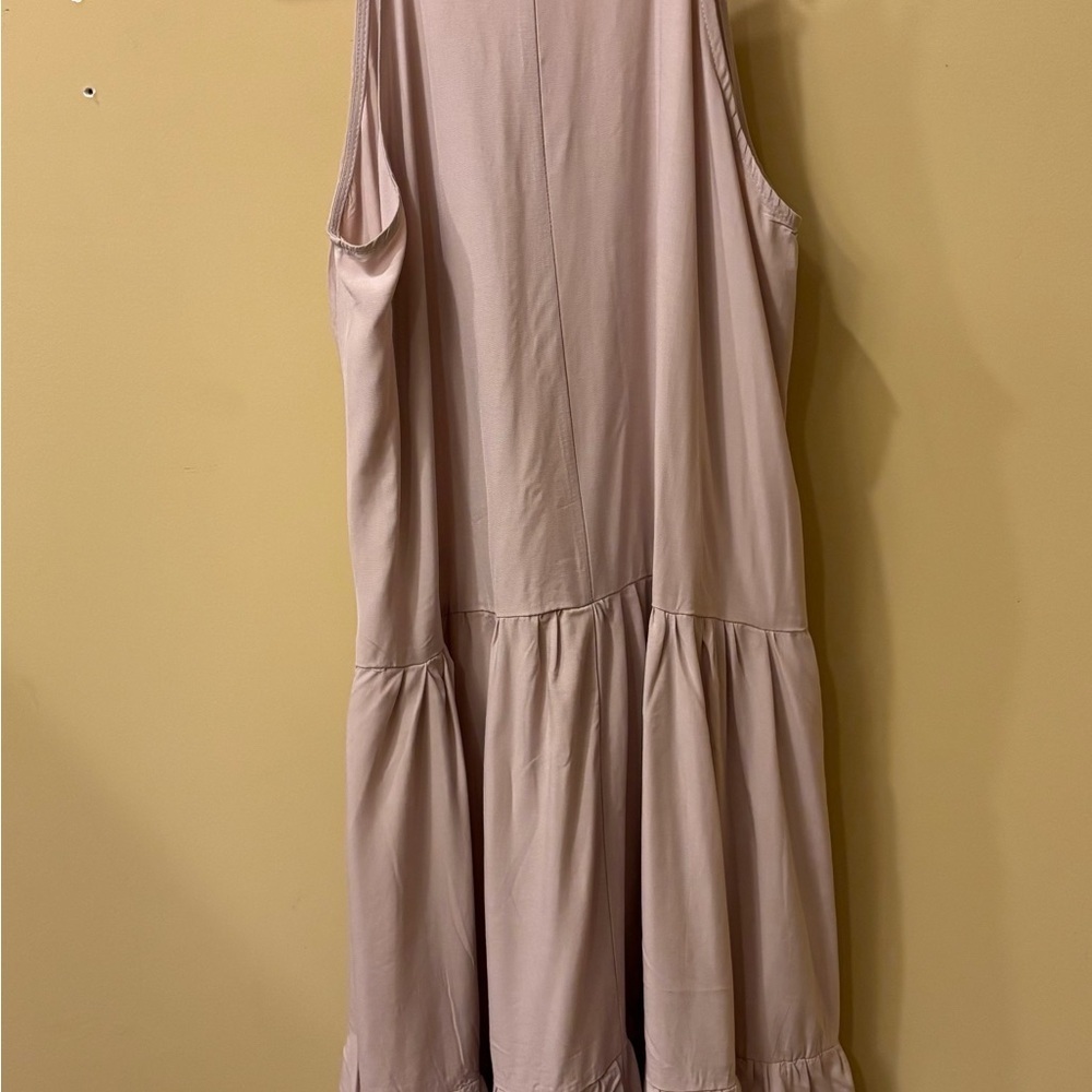 HYFVE Tan Tiered Midi Dress Size Large Flowy Halter Neck Neutral Boho - Picture 3 of 6